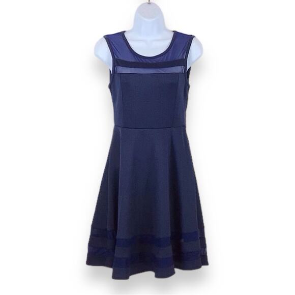 Lulu's Sheer Determination Skater Dress Sleeveless Navy Blue size XS - Picture 2 of 8